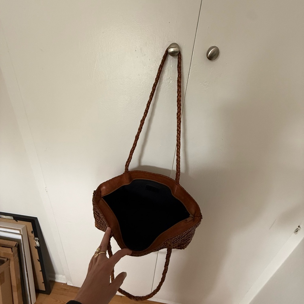 Woven Leather Tote Bag in Brown - Picture 7 of 12